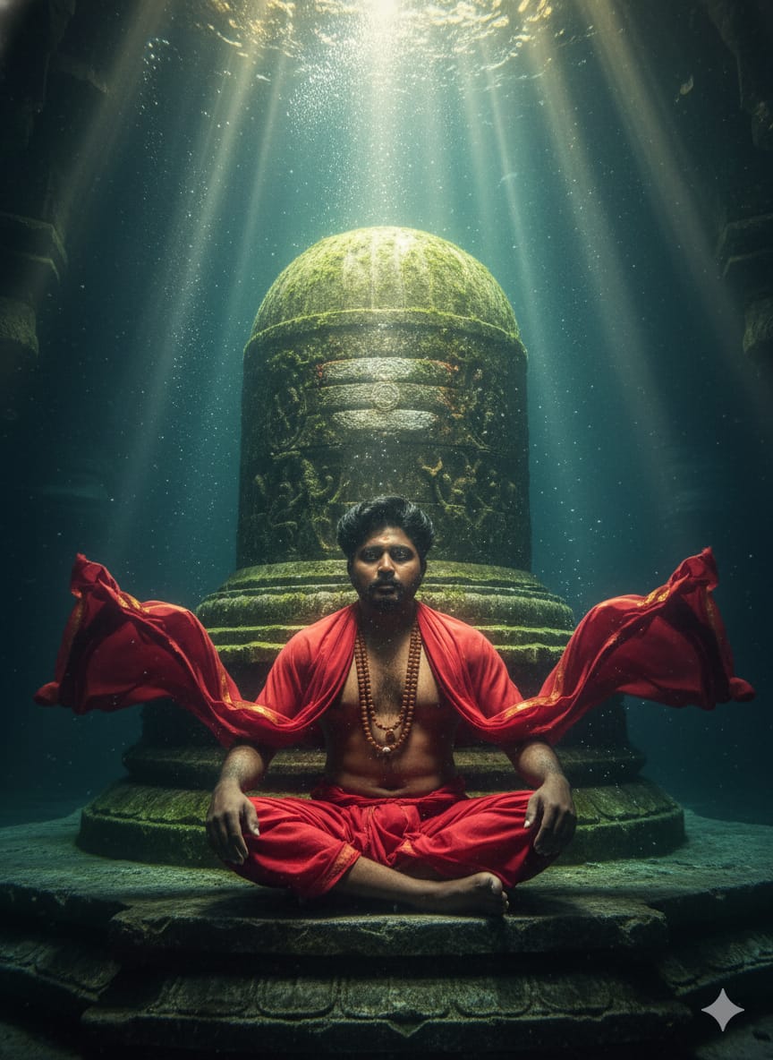 A Man Meditating Underwater